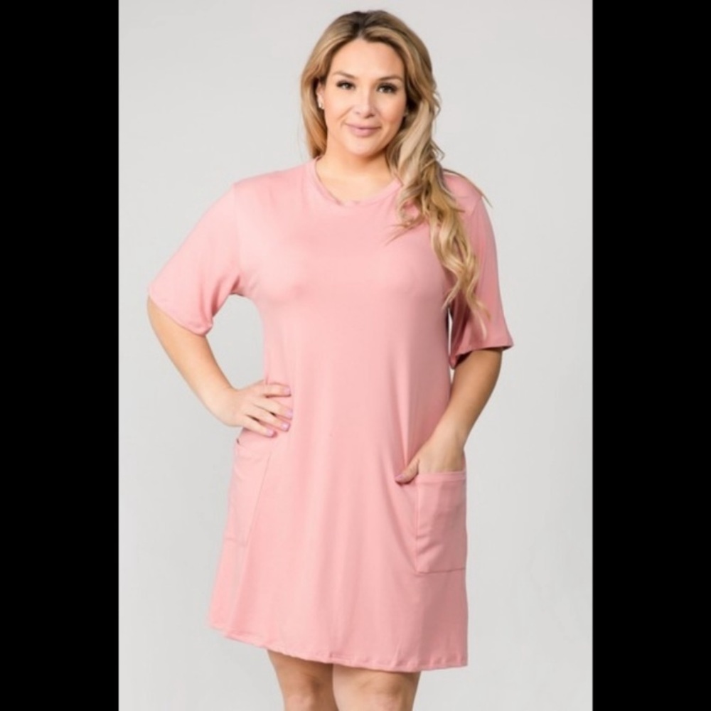 Yelete Pink Midi T-Shirt Dress with Pockets